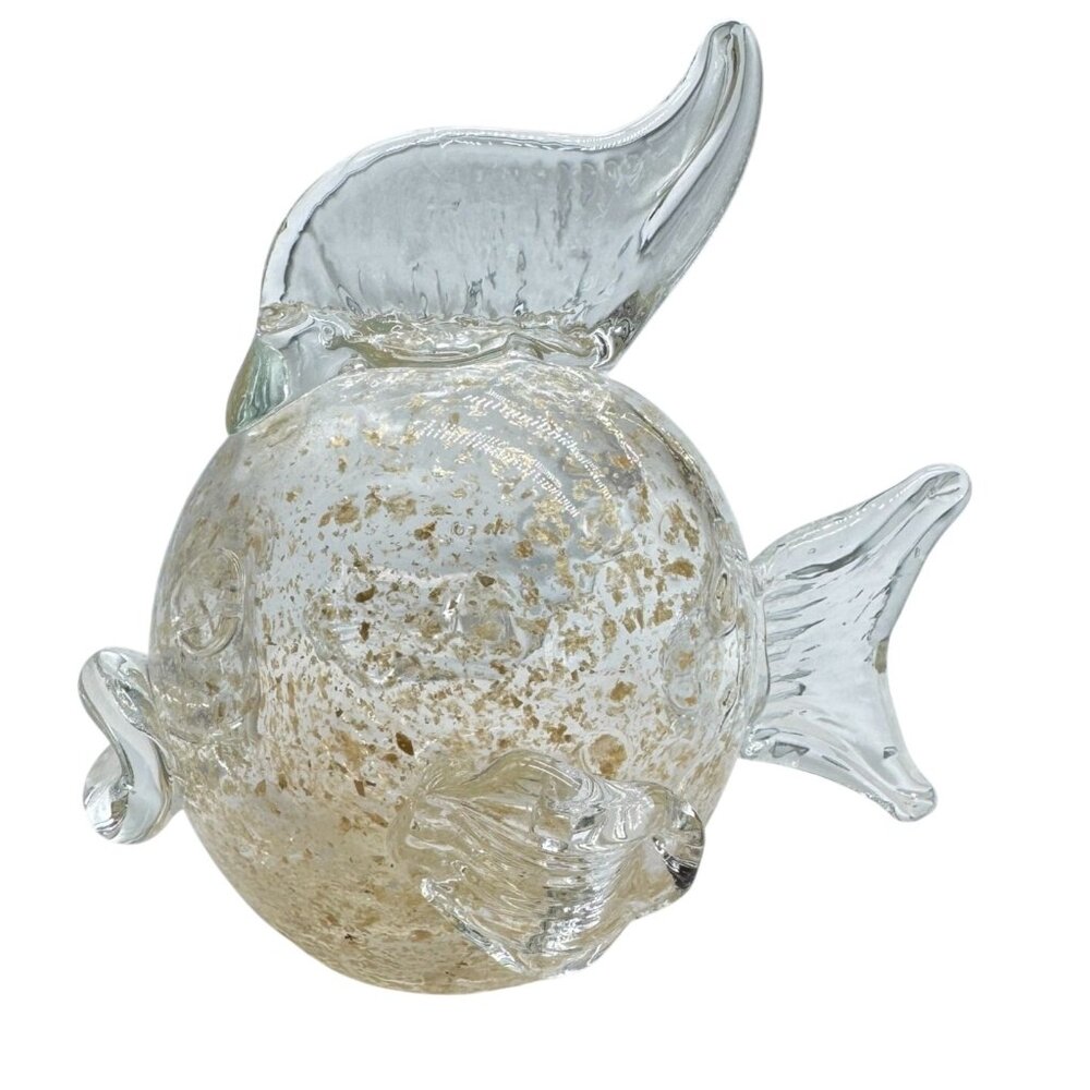 Clear And Gold Speckled Blown Glass Fish Figurine Ornament Decoration
